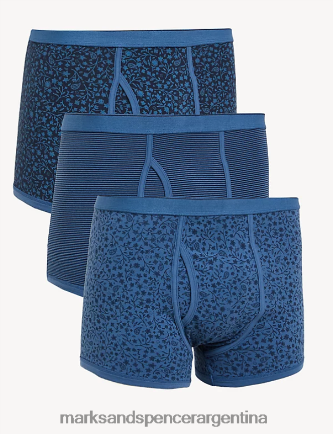 Marks & Spencer hombres Pack de 3 calzoncillos de algodón elástico Cool & Fresh ropa azul medio 46VL4872