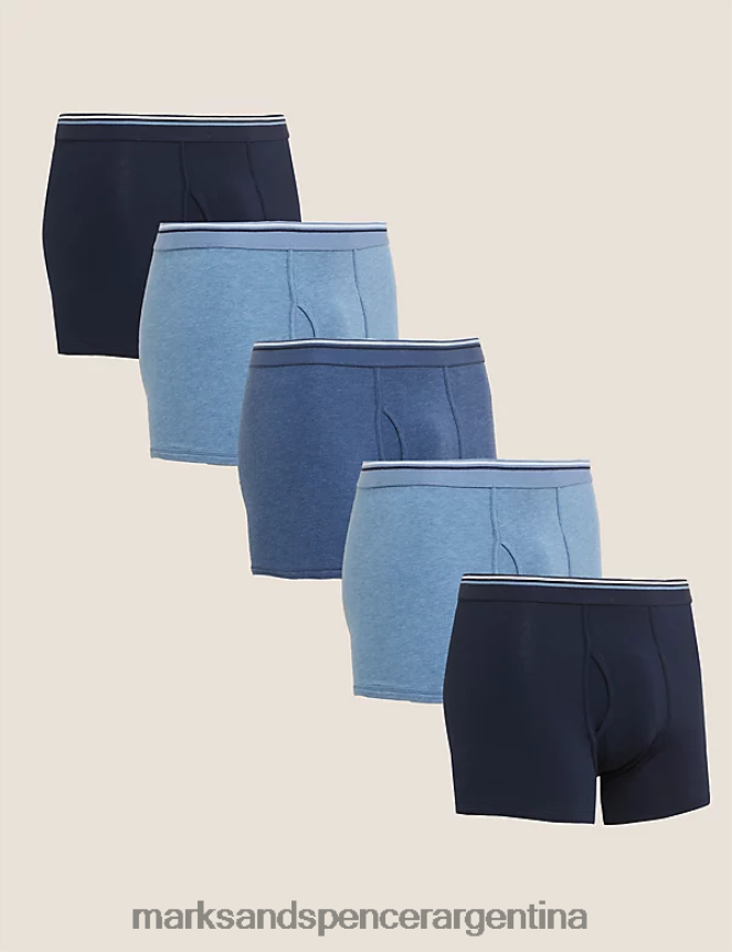 Marks & Spencer hombres Pack de 5 calzoncillos de algodón elástico Cool & Fresh ropa mezcla azul 46VL6082