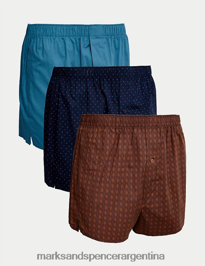 Marks & Spencer hombres Paquete de 3 bóxers tejidos Richgeo de algodón Supima ropa bronceado cobrizo 46VL5160