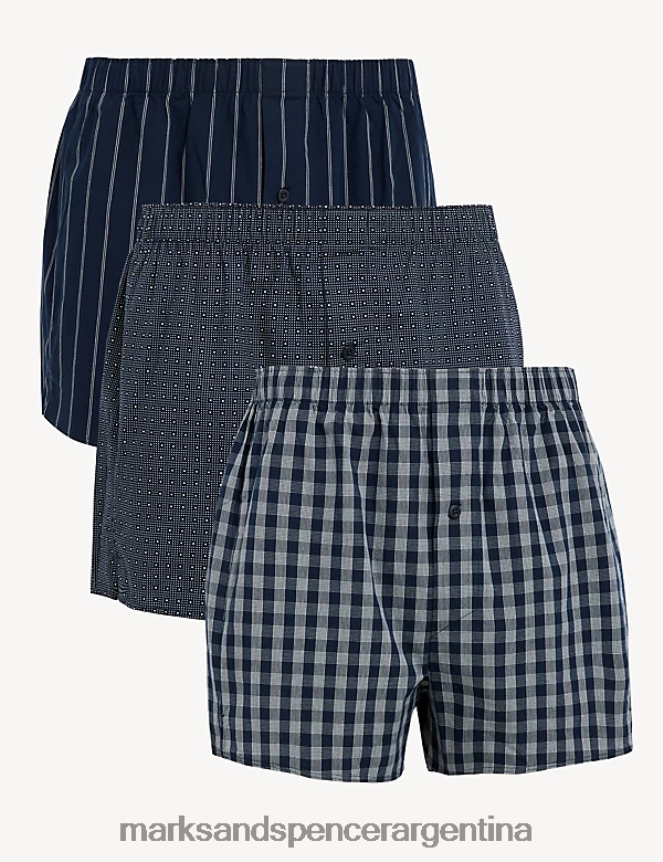 Marks & Spencer hombres Paquete de 3 boxers tejidos de puro algodón en surtido ropa azul marino oscuro 46VL4852