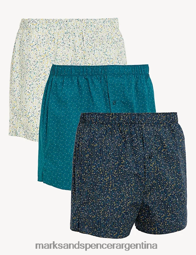 Marks & Spencer hombres Paquete de 3 boxers tejidos de puro algodón en surtido ropa martín pescador 46VL4900