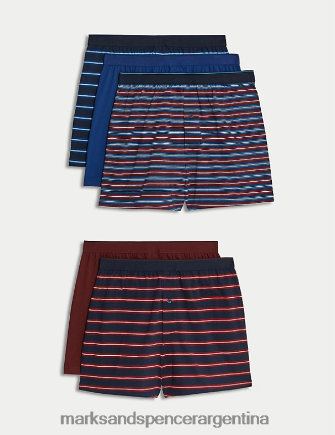 Marks & Spencer hombres Paquete de 5 bóxers de punto fresco y de puro algodón ropa mezcla azul marino 46VL4744