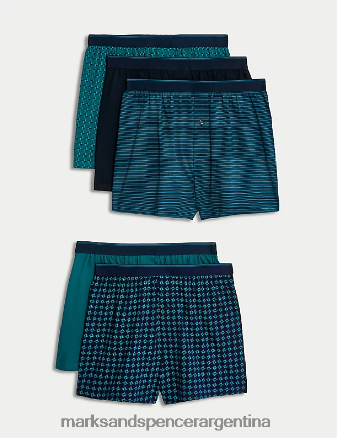 Marks & Spencer hombres Paquete de 5 bóxers de punto fresco y de puro algodón ropa mezcla turquesa 46VL4882