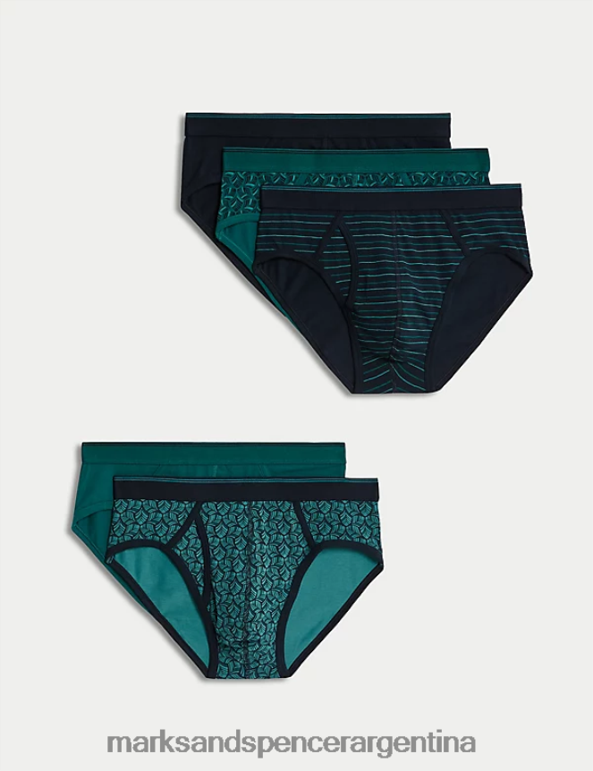 Marks & Spencer hombres Paquete de 5 calzoncillos frescos y ricos en algodón ropa verde azulado oscuro 46VL4754