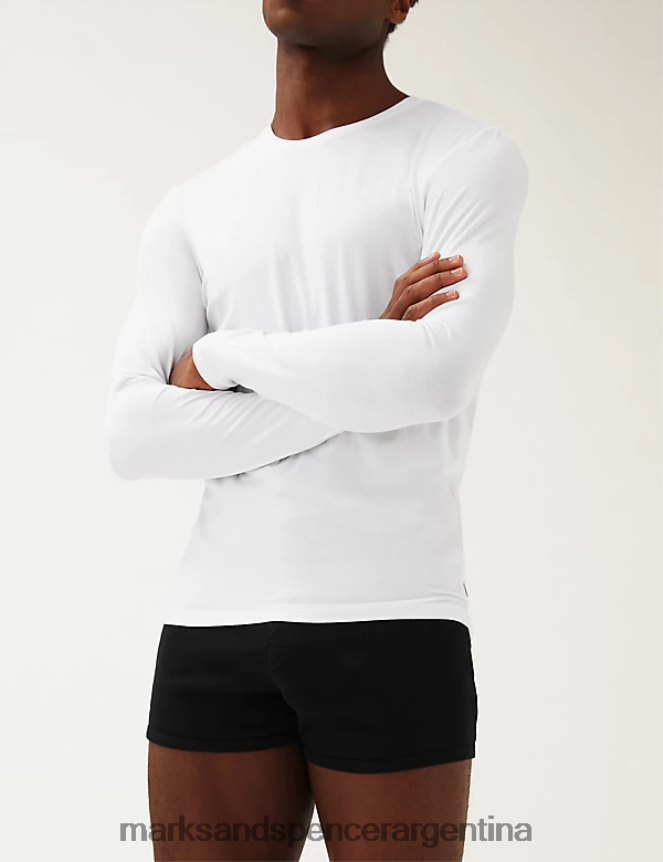 Marks & Spencer hombres chaleco de manga larga en mezcla de algodón supima ropa blanco 46VL6160