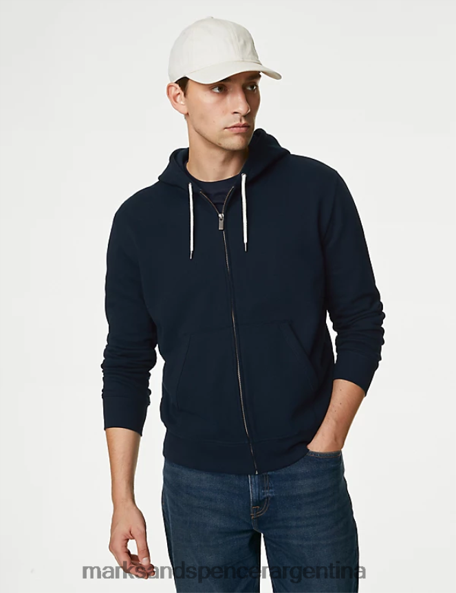 Marks & Spencer hombres sudadera con capucha de puro algodón ropa azul marino oscuro 46VL7220
