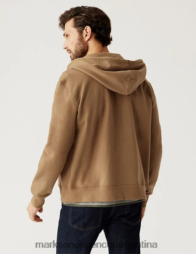 Marks & Spencer hombres sudadera con capucha de puro algodón ropa bronce claro 46VL7538