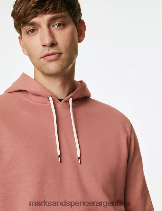 Marks & Spencer hombres sudadera con capucha de puro algodón ropa rosa antigua 46VL6274