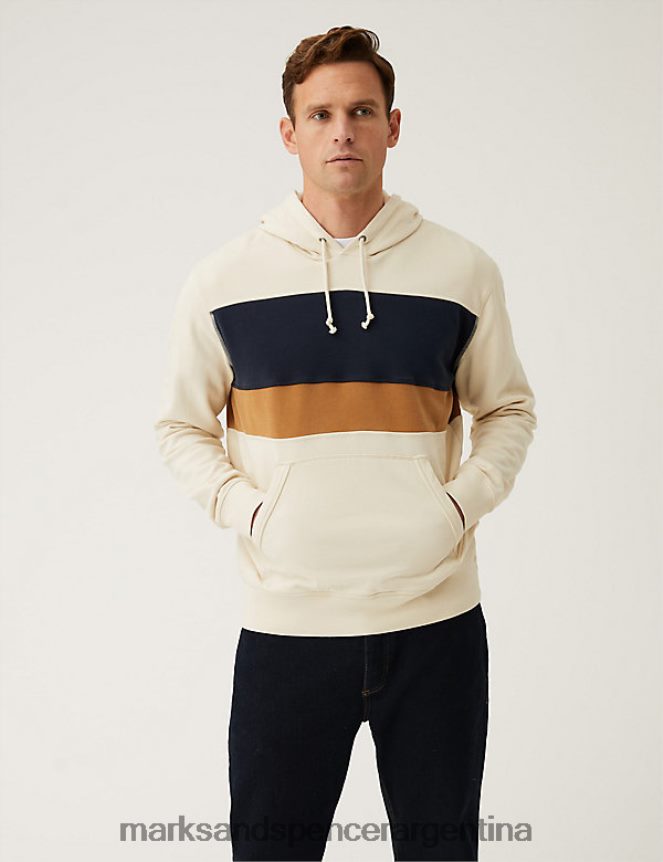 Marks & Spencer hombres sudadera con capucha y bloques de color de puro algodón ropa crudo 46VL5344