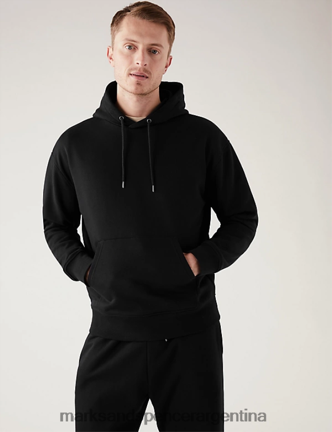 Marks & Spencer hombres sudadera extragrande con capucha y tejido rico en algodón ropa negro 46VL6644