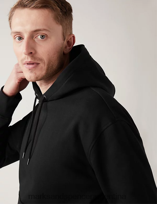 Marks & Spencer hombres sudadera extragrande con capucha y tejido rico en algodón ropa negro 46VL6644