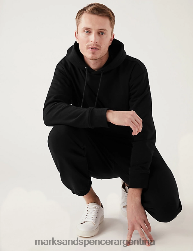Marks & Spencer hombres sudadera extragrande con capucha y tejido rico en algodón ropa negro 46VL6644