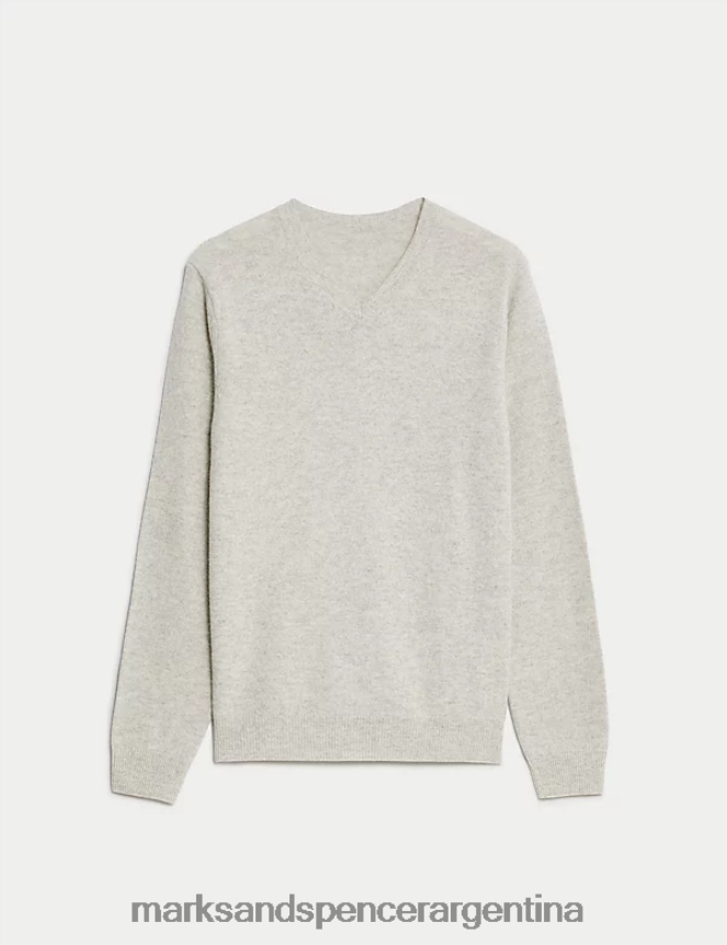 Marks & Spencer hombres Jersey de pura lana de cordero extrafina con cuello en V ropa Perla gris 46VL6898