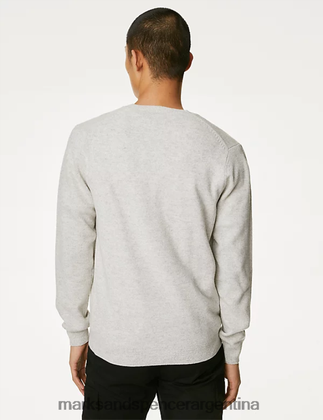 Marks & Spencer hombres Jersey de pura lana de cordero extrafina con cuello en V ropa Perla gris 46VL6898