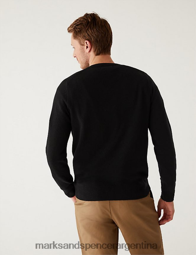 Marks & Spencer hombres Jersey de pura lana de cordero extrafina con cuello en V ropa negro 46VL7482