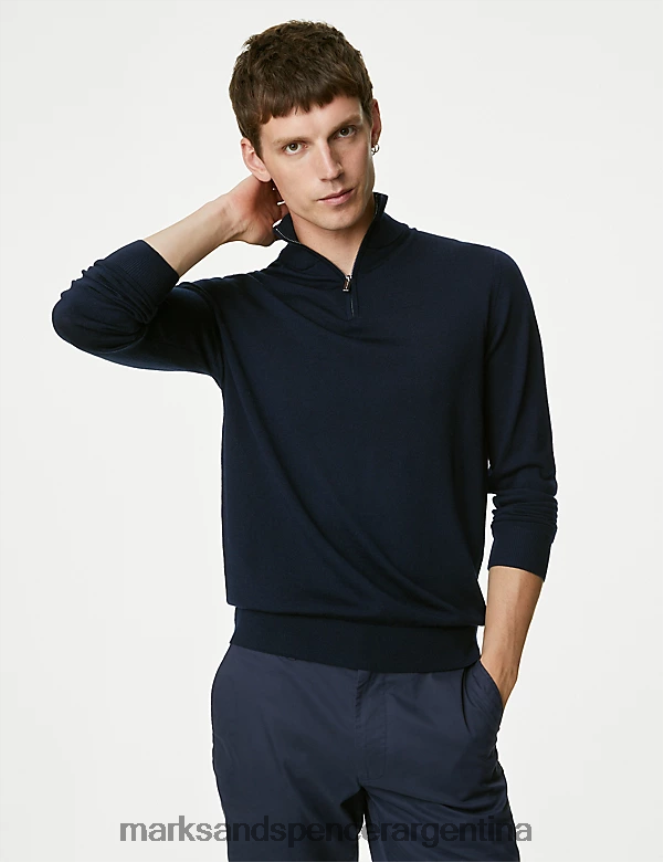 Marks & Spencer hombres Jersey de pura lana merino extrafina con media cremallera ropa Armada 46VL6210