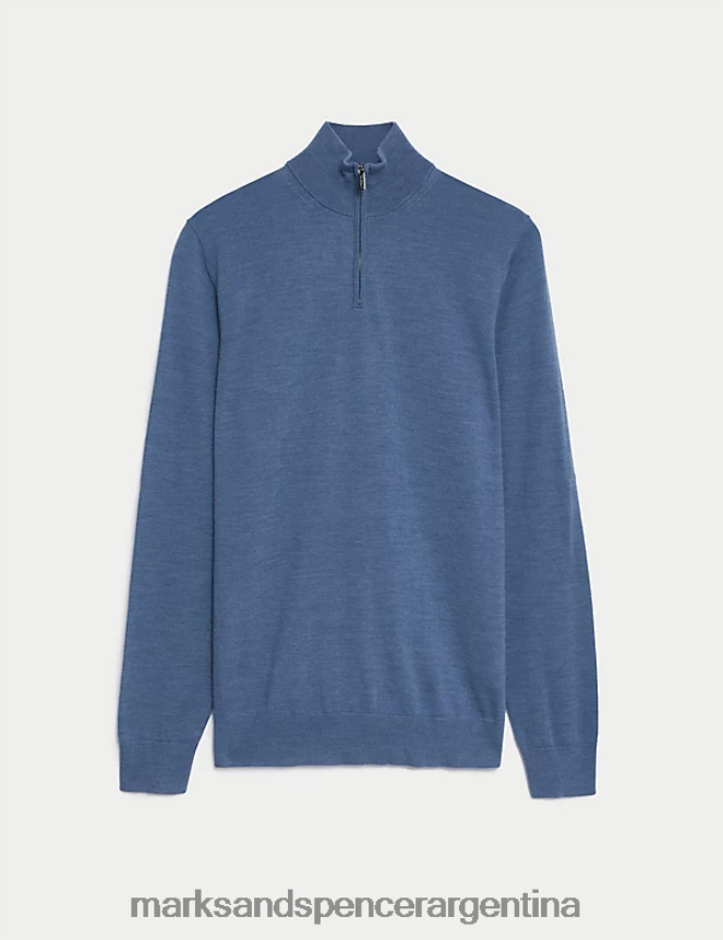 Marks & Spencer hombres Jersey de pura lana merino extrafina con media cremallera ropa azul 46VL6582