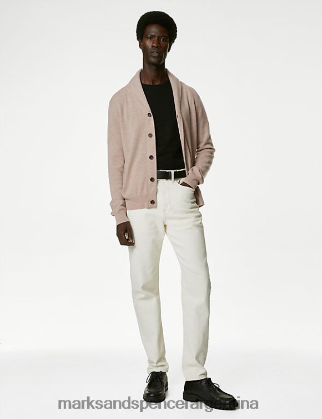 Marks & Spencer hombres cárdigan de pura cachemira con cuello chal ropa neutral 46VL6970