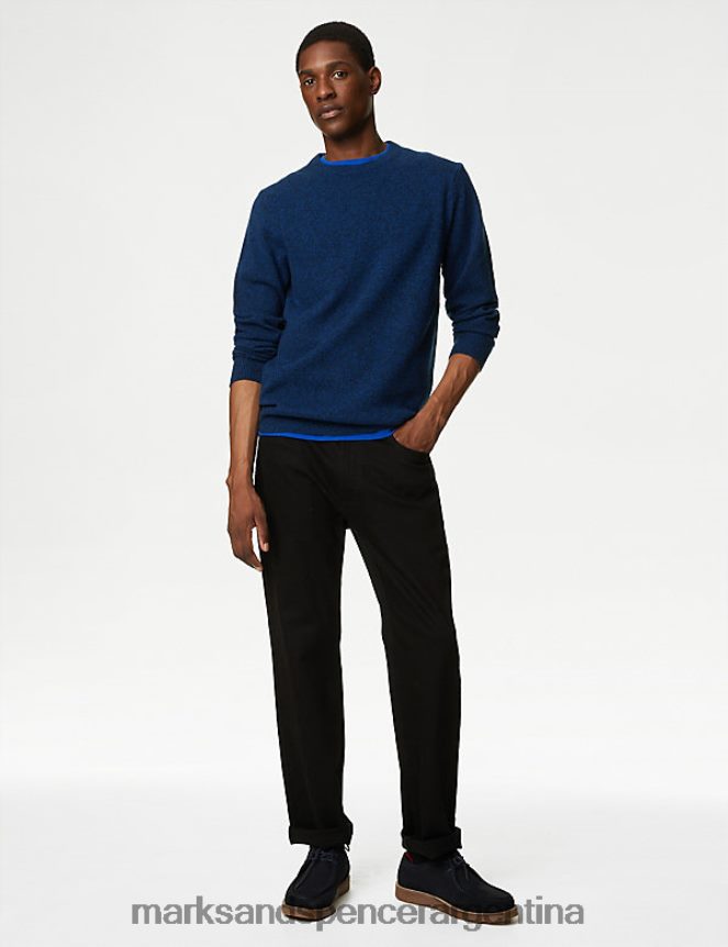Marks & Spencer hombres jersey con cuello redondo en pura lana de cordero extrafina ropa cobalto 46VL7390