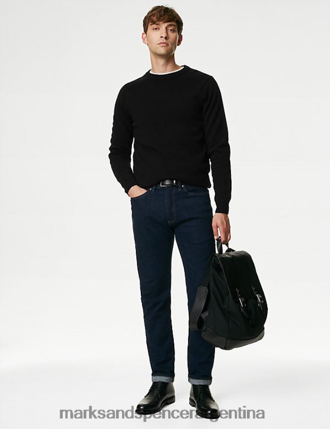 Marks & Spencer hombres jersey con cuello redondo en pura lana de cordero extrafina ropa negro 46VL7054