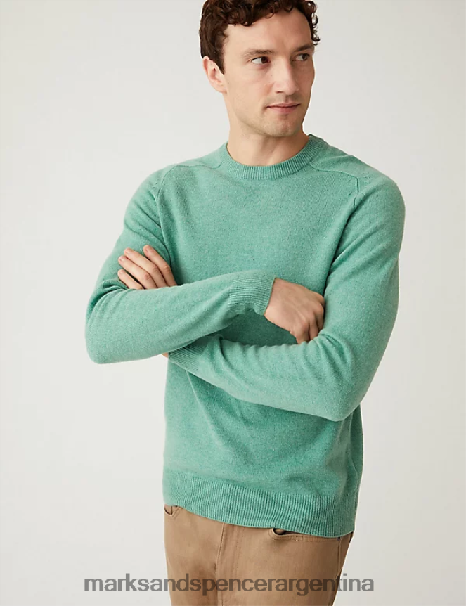 Marks & Spencer hombres jersey con cuello redondo en pura lana de cordero extrafina ropa verde fresco 46VL7386
