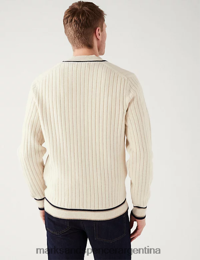 Marks & Spencer hombres jersey de canalé en mezcla de algodón con cuello en V ropa mezcla cruda 46VL6668