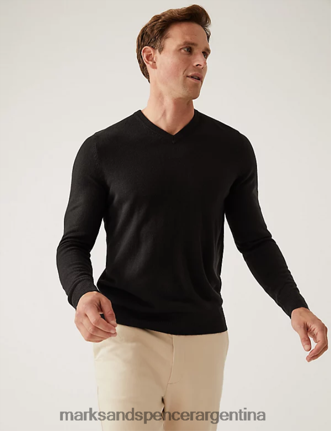 Marks & Spencer hombres jersey de cashmilon con cuello en V ropa negro 46VL6010