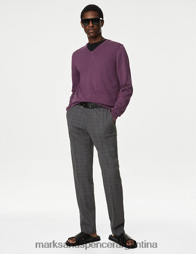 Marks & Spencer hombres jersey de punto de puro algodón con cuello en V ropa uva 46VL7208
