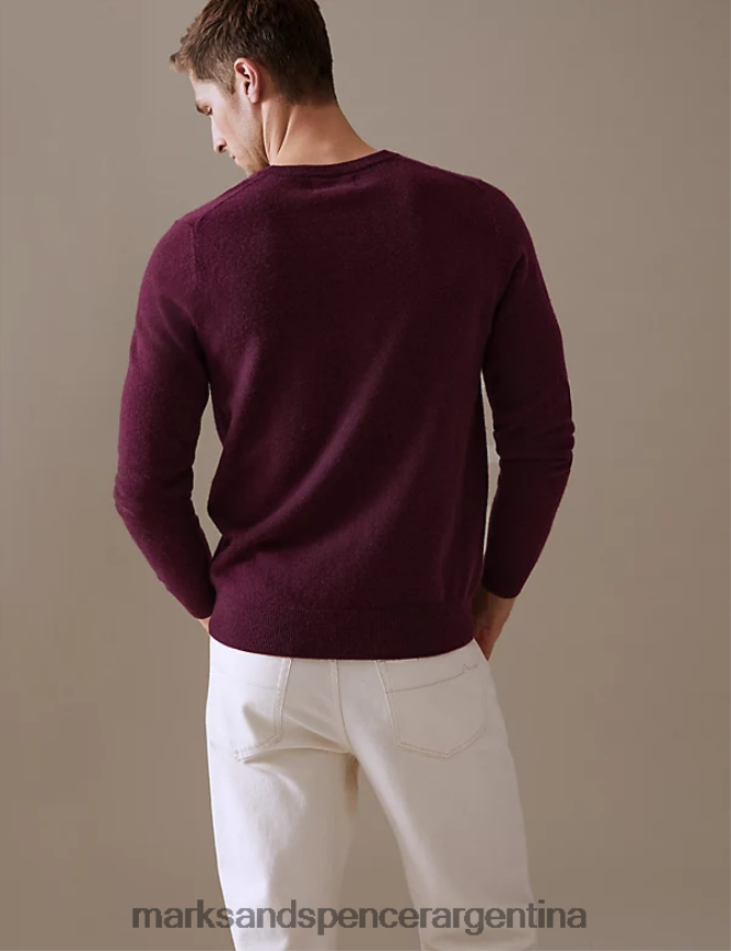 Marks & Spencer hombres jersey de pura cachemira con cuello en V ropa magenta 46VL7322