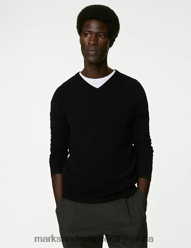 Marks & Spencer hombres jersey de pura cachemira con cuello en V ropa negro 46VL7320