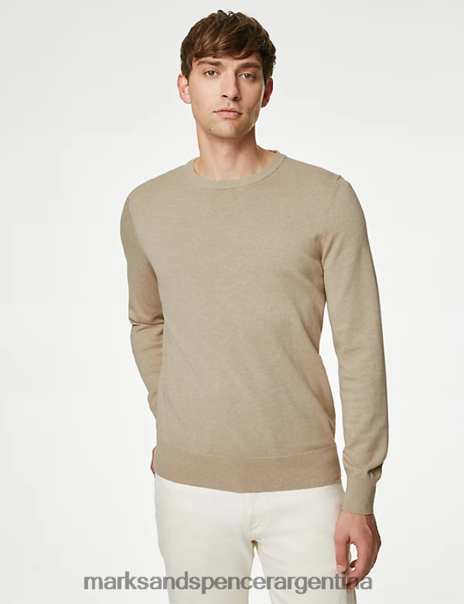 Marks & Spencer hombres jersey de puro algodón con cuello redondo ropa beige 46VL7520