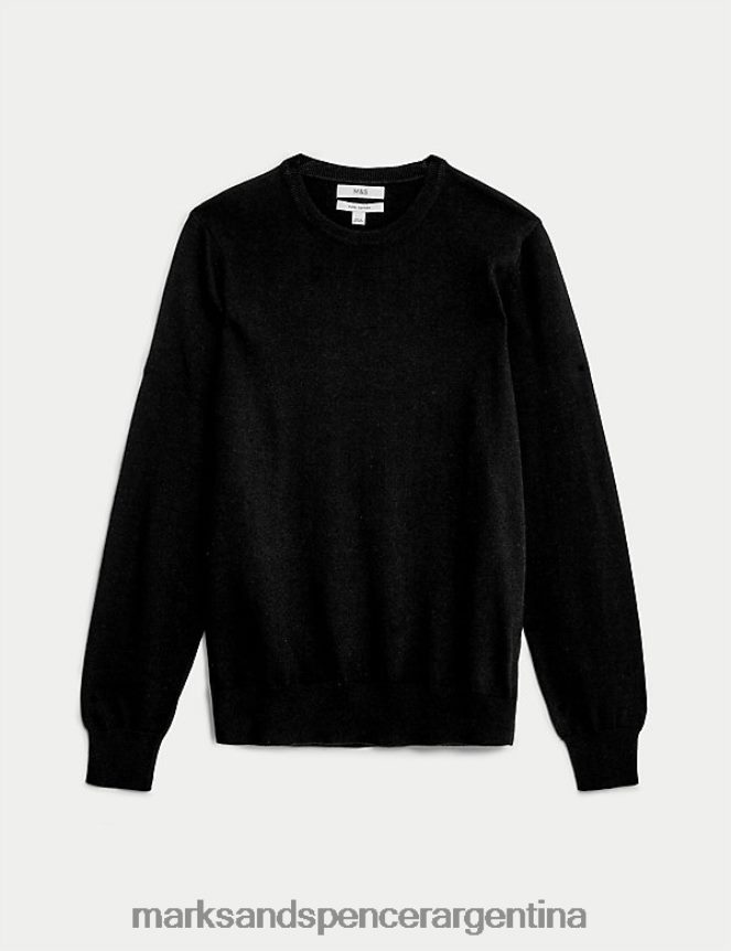 Marks & Spencer hombres jersey de puro algodón con cuello redondo ropa negro 46VL7210