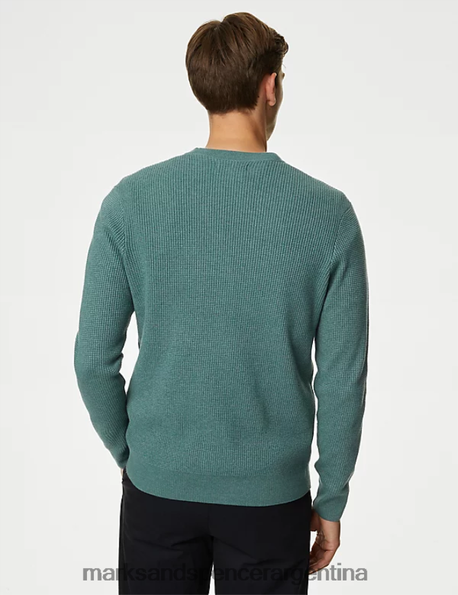 Marks & Spencer hombres jersey texturizado con cuello redondo en mezcla de algodón ropa verde claro 46VL7124