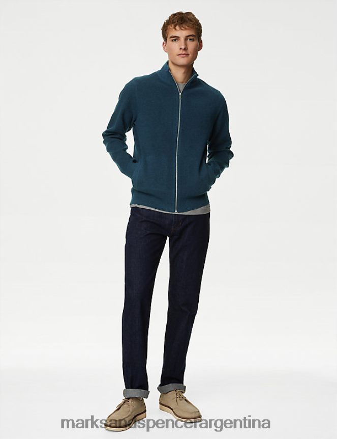 Marks & Spencer hombres suéter con cremallera y cuello alzado en mezcla de algodón ropa verde azulado oscuro 46VL5994