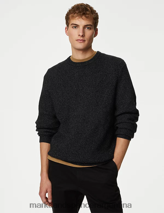 Marks & Spencer hombres suéter supersuave con cuello redondo y grueso ropa azul marino oscuro 46VL5798