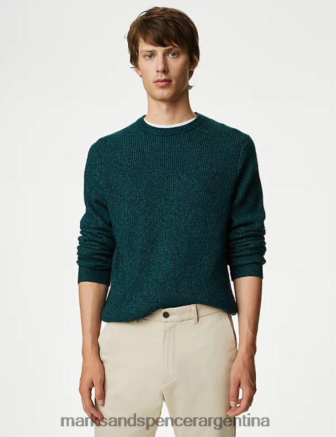Marks & Spencer hombres suéter supersuave con cuello redondo y grueso ropa verde azulado oscuro 46VL5794