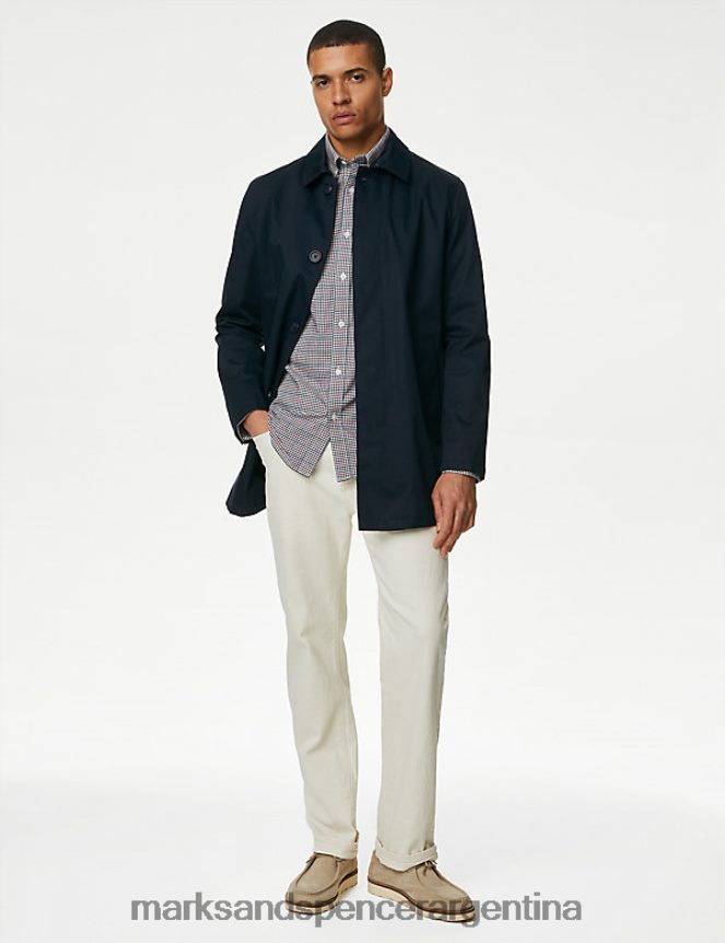 Marks & Spencer hombres Camisa Oxford de puro algodón a cuadros Easy Iron ropa mezcla azul marino 46VL5074