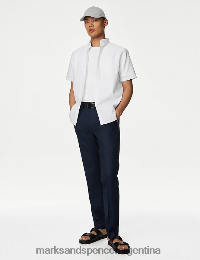 Marks & Spencer hombres Camisa Oxford de puro algodón sin planchar regular fit ropa blanco 46VL6280