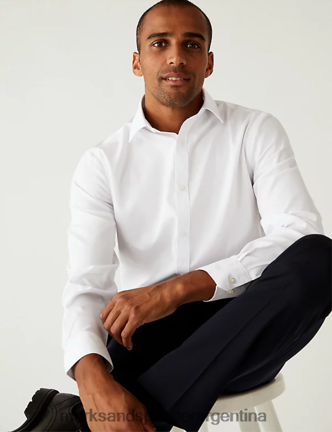 Marks & Spencer hombres Camisa de corte regular y largo más corto que no necesita planchado ropa blanco 46VL6798