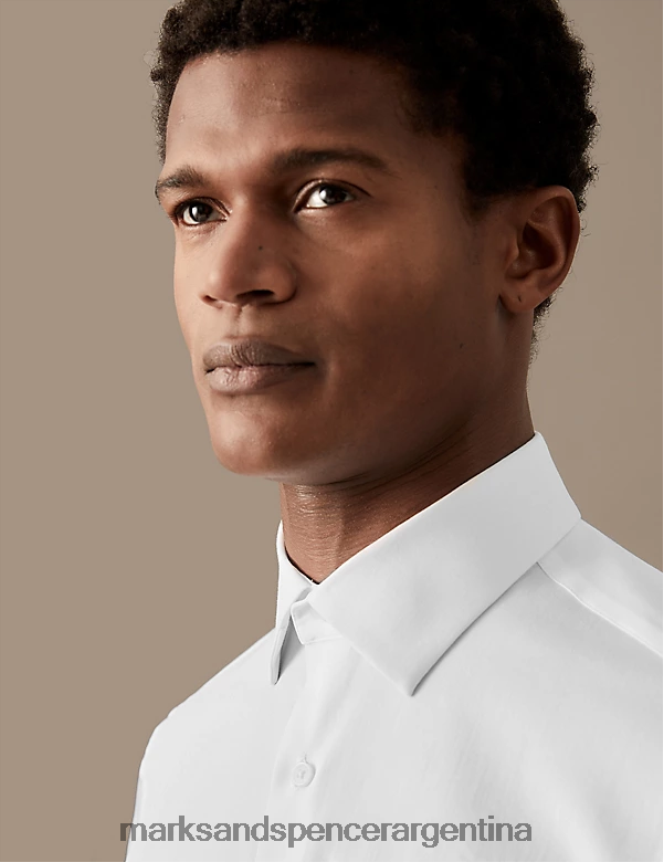 Marks & Spencer hombres Camisa entallada con tejido rico en algodón y fácil planchado ropa blanco 46VL6442