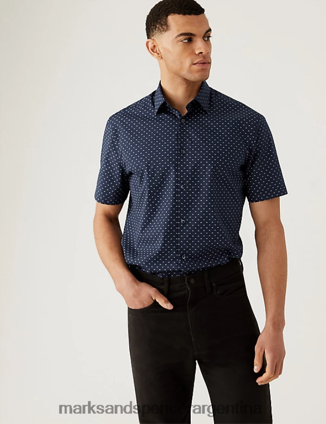 Marks & Spencer hombres Camisa regular fit con tejido rico en algodón y fácil planchado ropa Armada 46VL7018