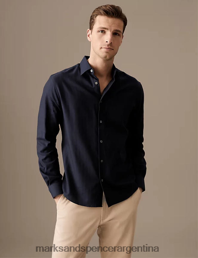 Marks & Spencer hombres Camisa regular fit de puro algodón con diseño de espiguilla ropa Armada 46VL6350
