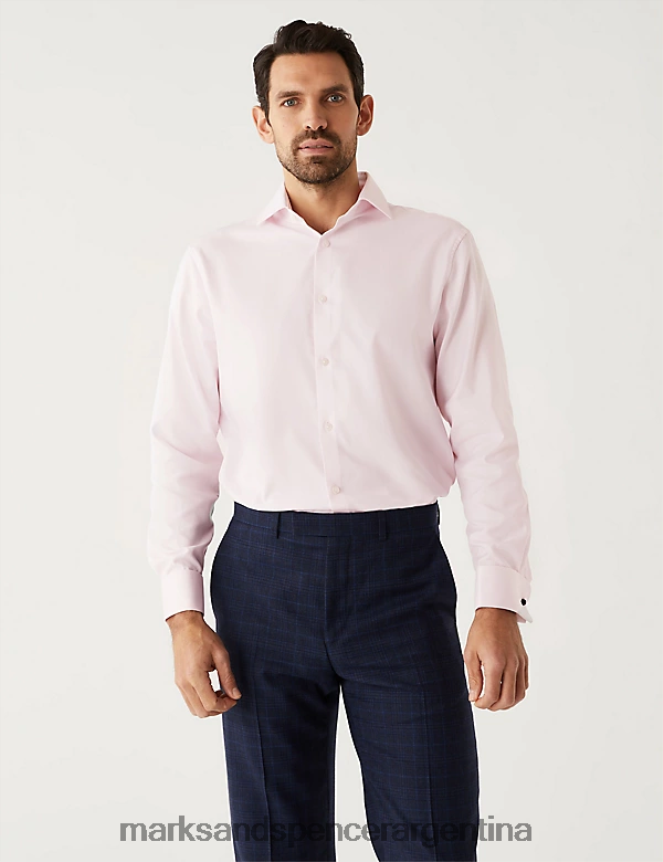 Marks & Spencer hombres Camisa regular fit de puro algodón con diseño de espiguilla ropa Rosa palido 46VL6728