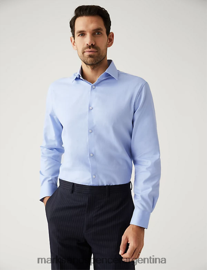 Marks & Spencer hombres Camisa regular fit de puro algodón con diseño de espiguilla ropa azul 46VL6180