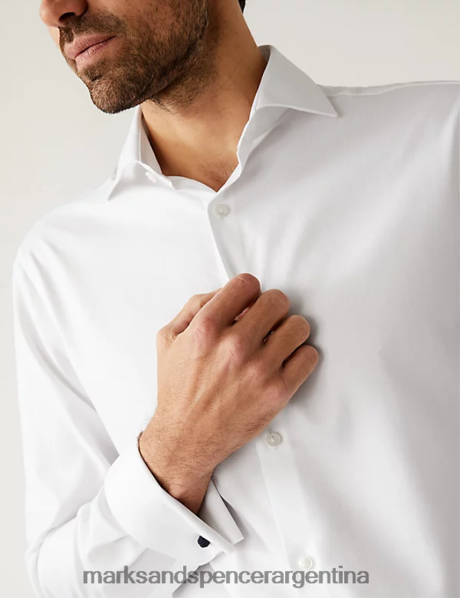 Marks & Spencer hombres Camisa regular fit de puro algodón con diseño de espiguilla ropa blanco 46VL6730