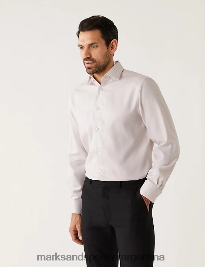 Marks & Spencer hombres Camisa regular fit de puro algodón con diseño de espiguilla ropa neutral 46VL6548