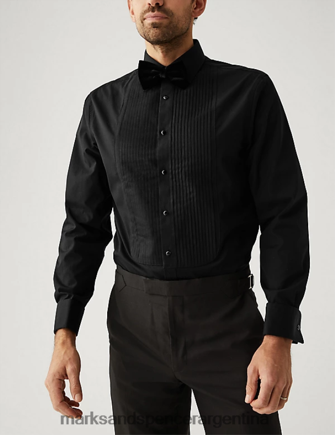 Marks & Spencer hombres Camisa regular fit de puro algodón ropa negro 46VL6570