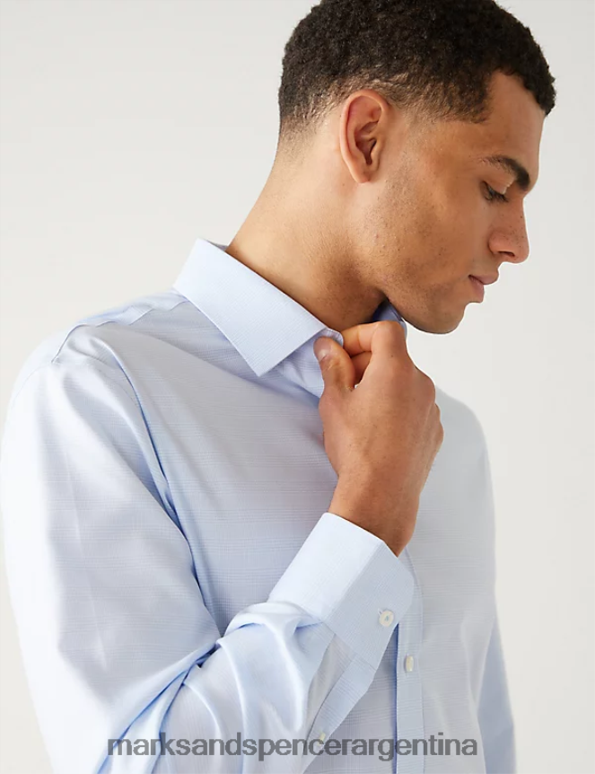 Marks & Spencer hombres Camisa regular fit de puro algodón sin planchar ropa azul claro 46VL6220