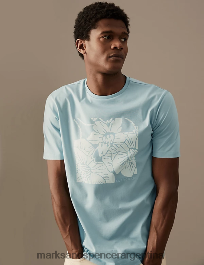 Marks & Spencer hombres Camiseta ajustada con gráfico de algodón premium ropa Huevo de pato 46VL7012