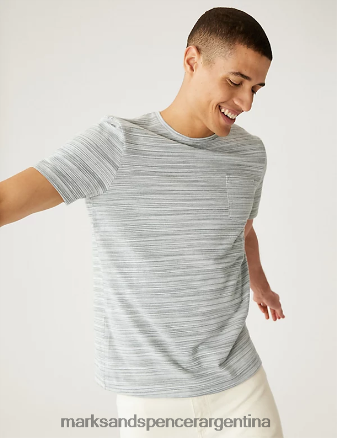 Marks & Spencer hombres Camiseta con cuello redondo y textura rica en algodón ropa mezcla verde 46VL5166